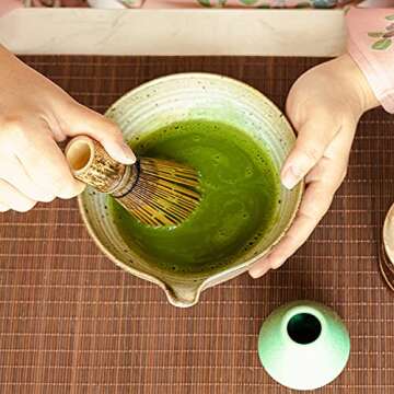 ELITEA Matcha Green Tea Bowl Chawan with Spout Pottery Clay Large