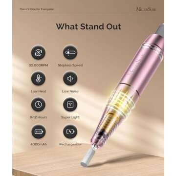 MelodySusie Professional Rechargeable Nail Drill 30000 RPM, Electric Nail File for Shaping, Removing...