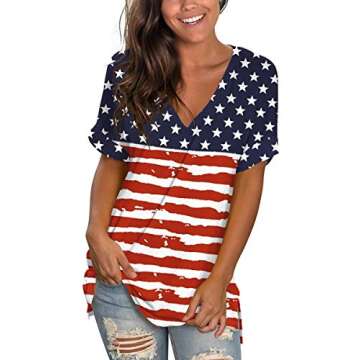 Stars Strips Tshirt Women Memorial Day T Shirts Red White Blue Patriotic Tees Top S