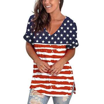 Stars Strips Tshirt Women Memorial Day T Shirts Red White Blue Patriotic Tees Top S