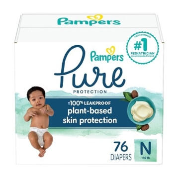 Pampers Baby Diapers - Pure Protection - Size 0, 76 Count, Hypoallergenic Premium Disposable Newborn...