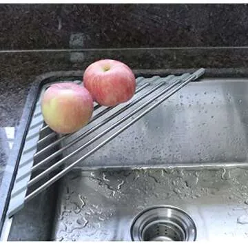 AAKitchen SUS304 Stainless Still Dish Drying Rack Over Sink Corner Dish Rack Kitchen Gadget Tool Sink Caddy Corner Sink Drainer (Gray)