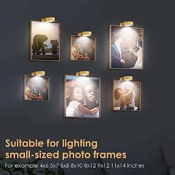 3-Pack Picture Light Battery Operated, Magnetic Led Lights with Remote, Dimmable and Timer Painting Light, Art Display Light for Picture Frame Artworking Portrait, Home Wall Decor Puck Lights, Gold