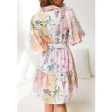 futurino Boho A-line Dress with Lantern Short Sleeve