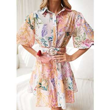 futurino Boho A-line Dress with Lantern Short Sleeve