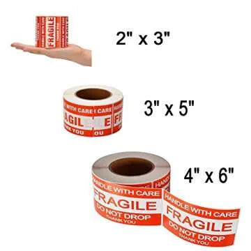 SJPACK Large Fragile Stickers 4'' x 6'' Eye-catching Fragile - Handle with Care - Do Not Drop - Thank You Shipping Labels(500 Labels/Roll) (1 Roll)