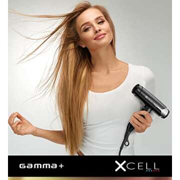 GAMMA+ XCell Professional Ultra-Lightweight Hair Dryer Digital Motor Ionic Technology Whisper Quiet 12 Heat/Speeds (Matte Black)