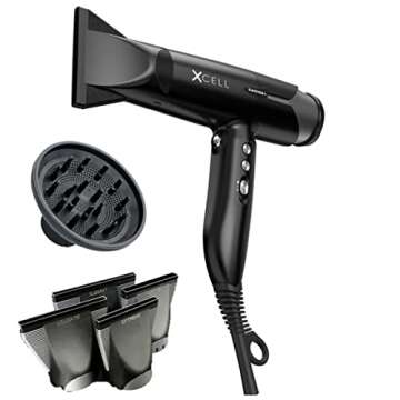 GAMMA+ XCell Professional Ultra-Lightweight Hair Dryer Digital Motor Ionic Technology Whisper Quiet 12 Heat/Speeds (Matte Black)