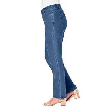 Roamans Women's Plus Size Embellished Straight-Leg Jean with Invisible Stretch&Reg; Stretch Denim