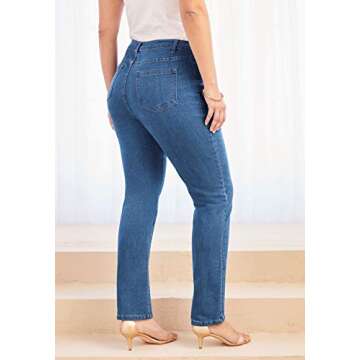 Roamans Women's Plus Size Embellished Straight-Leg Jean with Invisible Stretch&Reg; Stretch Denim