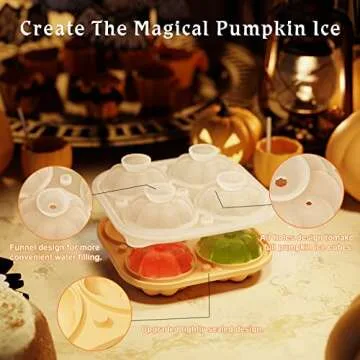Pumpkin Ice Cube Tray with Lid 2 Pack, Silicone Ice Cube Maker 2.2 Inch 3D Pumpkin, Ice Cube Molds (Orange & Green)