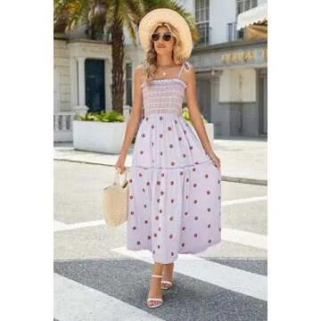 ABYOVRT Floral Embroidered Maxi Dress with Pockets