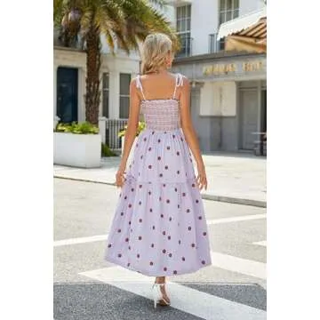 ABYOVRT Floral Embroidered Maxi Dress with Pockets