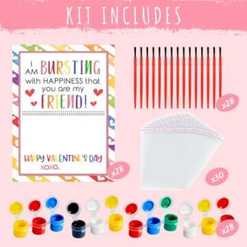 Valentines Day Gifts for Kids - 28 PCS Valentines Cards School with Art Supplies - Heart Mosaic Barn Quilt Painting Craft Kits - for Classroom Kids Boys Girls Gifts Exchanges - Valentines Party Favors