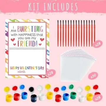 Valentines Day Gifts for Kids - 28 PCS Valentines Cards School with Art Supplies - Heart Mosaic Barn Quilt Painting Craft Kits - for Classroom Kids Boys Girls Gifts Exchanges - Valentines Party Favors