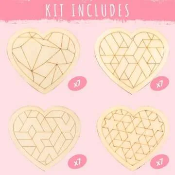 Valentines Day Gifts for Kids - 28 PCS Valentines Cards School with Art Supplies - Heart Mosaic Barn Quilt Painting Craft Kits - for Classroom Kids Boys Girls Gifts Exchanges - Valentines Party Favors