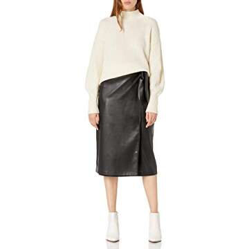 The Drop Women's Manon Faux Leather Wrap OR button front Midi Skirt, Black, S