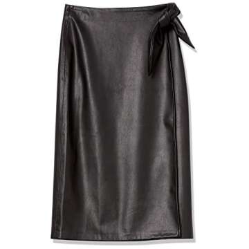 The Drop Women's Manon Faux Leather Wrap OR button front Midi Skirt, Black, S