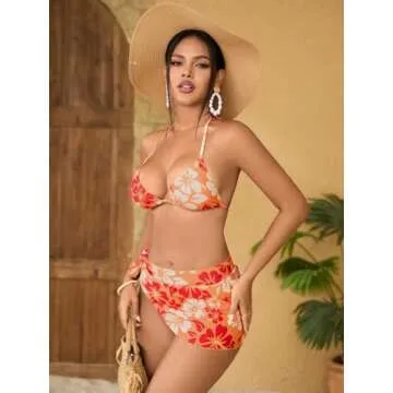 MakeMeChic Women's 3 Piece Floral Bikini Set - Bathing Suit