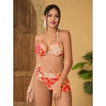 MakeMeChic Women's 3 Piece Floral Bikini Set - Bathing Suit