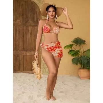 MakeMeChic Women's 3 Piece Floral Bikini Set - Bathing Suit