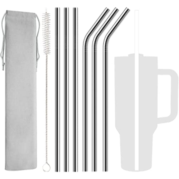 6 Pack Stainless Steel Straw Replacement 40 oz for Stanley Adventure Travel Tumbler, Reusable Straws...