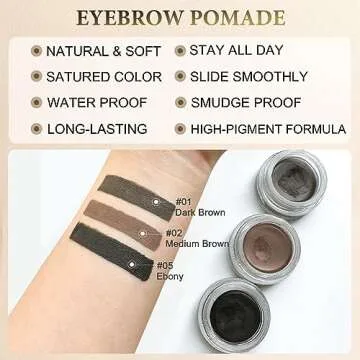 VERONNI Eyebrow Cream,Brow Color Long Lasting Waterproof Eyebrow Pomade Gel,Eyebrows Enhancers Soft Smooth Eye Makeup 0.75oz (#05 Ebony)