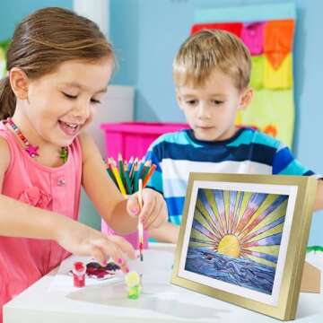 2-Pack Kids Artwork Frames Changeable 10x12.5 w Easels, Hangers, 2 Mats Fit 9x12, A4, 8.5x11 Picture...