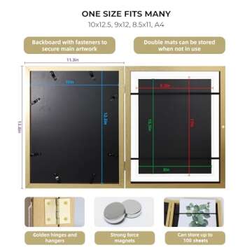 2-Pack Kids Artwork Frames Changeable 10x12.5 w Easels, Hangers, 2 Mats Fit 9x12, A4, 8.5x11 Picture Frame, Children Art Projects Kids Art Frames for Kids Artwork, Kids Art Frame for Kids Artwork