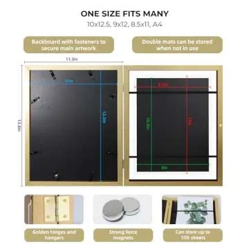 2-Pack Kids Artwork Frames Changeable 10x12.5 w Easels, Hangers, 2 Mats Fit 9x12, A4, 8.5x11 Picture Frame, Children Art Projects Kids Art Frames for Kids Artwork, Kids Art Frame for Kids Artwork