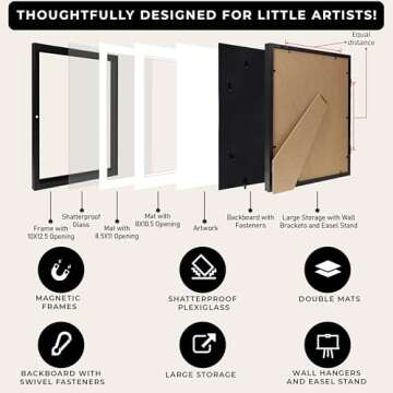 2-Pack Kids Artwork Frames Changeable 10x12.5 w Easels, Hangers, 2 Mats Fit 9x12, A4, 8.5x11 Picture Frame, Children Art Projects Kids Art Frames for Kids Artwork, Kids Art Frame for Kids Artwork