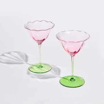 Khen Blossom Pink Tulip Coupe Glasses Set - Elegant Drinkware