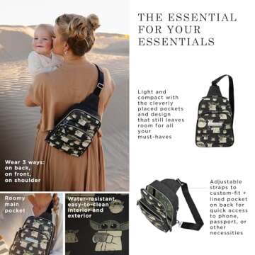 Petunia Pickle Bottom Criss-Cross Sling Bag for Women & Men, Adjustable Strap for Custom-Fit, Spacious Main Pocket, Lightweight, Stylish & Practical for Everyday Use (Disney Star Wars, The Child)