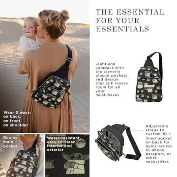 Petunia Pickle Bottom Criss-Cross Sling Bag for Women & Men, Adjustable Strap for Custom-Fit, Spacious Main Pocket, Lightweight, Stylish & Practical for Everyday Use (Disney Star Wars, The Child)