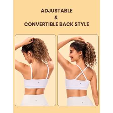 CRZ YOGA Butterluxe Womens Adjustable Spaghetti Thin Strap Sports Bra - Padded Wireless Square Neck Workout Yoga Clothes White Small