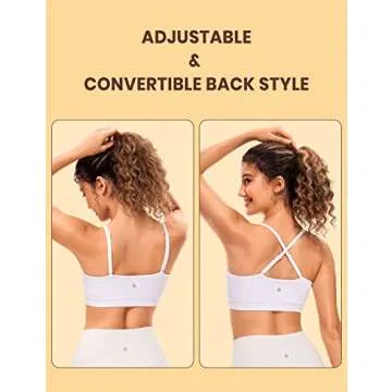 CRZ YOGA Butterluxe Womens Adjustable Spaghetti Thin Strap Sports Bra - Padded Wireless Square Neck Workout Yoga Clothes White Small
