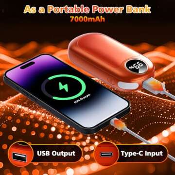 Hand Warmers Rechargeable 2 Pack, Dual Sided Electric Hand Warmer 14000mAh with Power Bank, 20Hrs Warmth, 8 Heating Mode, Portable Charging Pocket Heater for Men, Women, Raynauds, Camp, Hunting, Golf