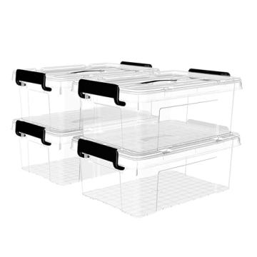 Cetomo 16Qt*4 Stackable Plastic Storage Bins - Clear with Handles