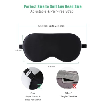 BeeVines Sleep Mask, 100% Real Silk, Adjustable Strap - 2 Pack