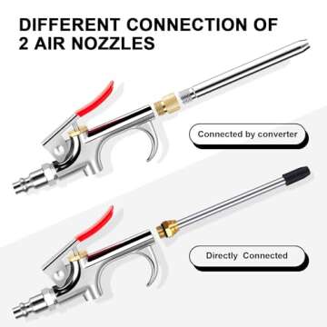 13 Pcs 2-Way Connection Air Nozzle Blow Gun Set, Air Nozzle Kit with 1/4 in Standard Quick Fitting and 8 Air Nozzles, Air Compressor Accessories for Air Inflation and Dedusting