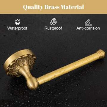 Lucyound Antique Brass Toilet Paper Holder, Bathroom Tissue Roll Holder Wall Mount, Vintage Gold Decorative Bathroom Accessories, Petal-Relief Series