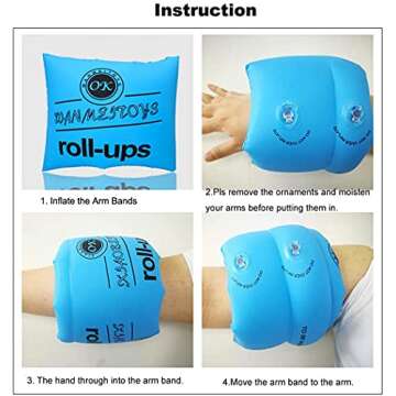 2 Pack Inflatable Arm Swimming Floats Bands Floatation Water Wings Swimming Arm Ring Floatie for Children and Adults (Blue&Orange)