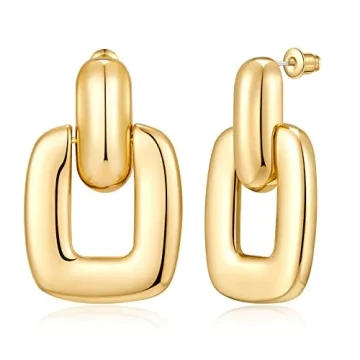 Gold Drop Earrings for Women Large Statement Geometric Square Vintage gold Dangle Earrings for Party...