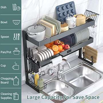 2023 Model，Over The Sink Dish Drying Rack 3-Tier Dish Drying Rack Over Sink Adjustable Length(26-37.5in), Stainless Steel Dish Drainer, Dishes Rack Kitchen Pots, pans, dishes and pots Organizer