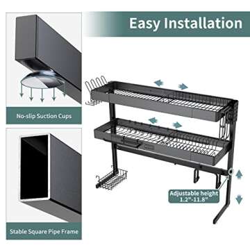 2023 Model，Over The Sink Dish Drying Rack 3-Tier Dish Drying Rack Over Sink Adjustable Length(26-37.5in), Stainless Steel Dish Drainer, Dishes Rack Kitchen Pots, pans, dishes and pots Organizer