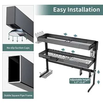 2023 Model，Over The Sink Dish Drying Rack 3-Tier Dish Drying Rack Over Sink Adjustable Length(26-37.5in), Stainless Steel Dish Drainer, Dishes Rack Kitchen Pots, pans, dishes and pots Organizer