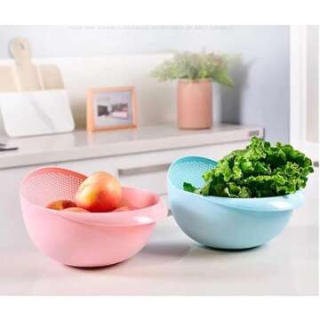 Kitchen Colander Bowl Combo Strainer for Rice, Pasta, Vegetables, Fruits (White)