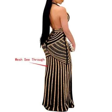 PORRCEY Women's Sexy Deep V Neck Backless Rhinestone Dresses Sexy Long Mermaid Evening Dress (3816,G...