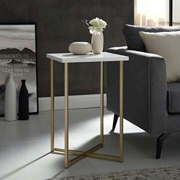 Walker Edison Modern Square Side End Accent Table Living Room Living Room Storage Small End Table, 16 Inch, Marble and Gold