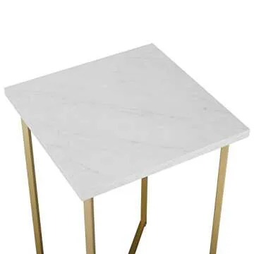 Walker Edison Modern Square Side End Accent Table Living Room Living Room Storage Small End Table, 16 Inch, Marble and Gold